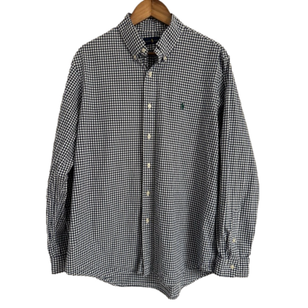 Ralph Lauren Men’s XL Navy Blue & White Check Long Sleeve Button Down Shirt